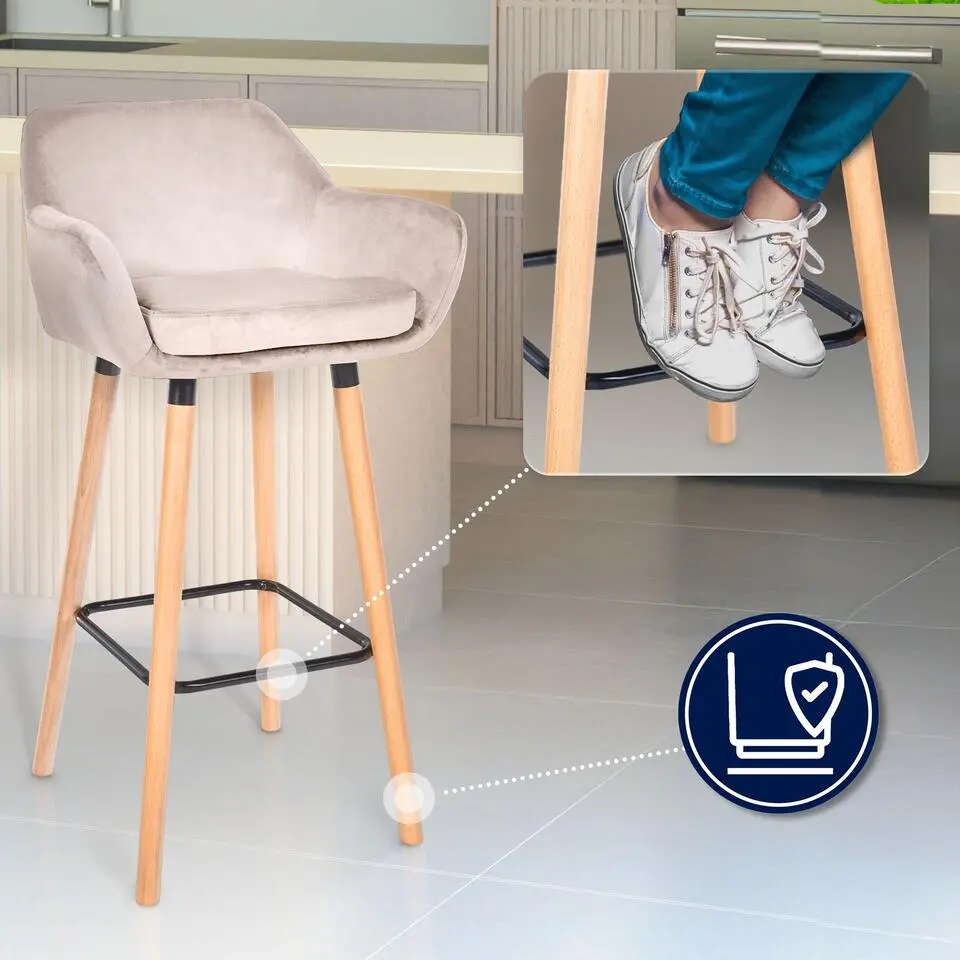 CLP Set van 2 Barkruk Grant natura Frame - Fluweel - creme