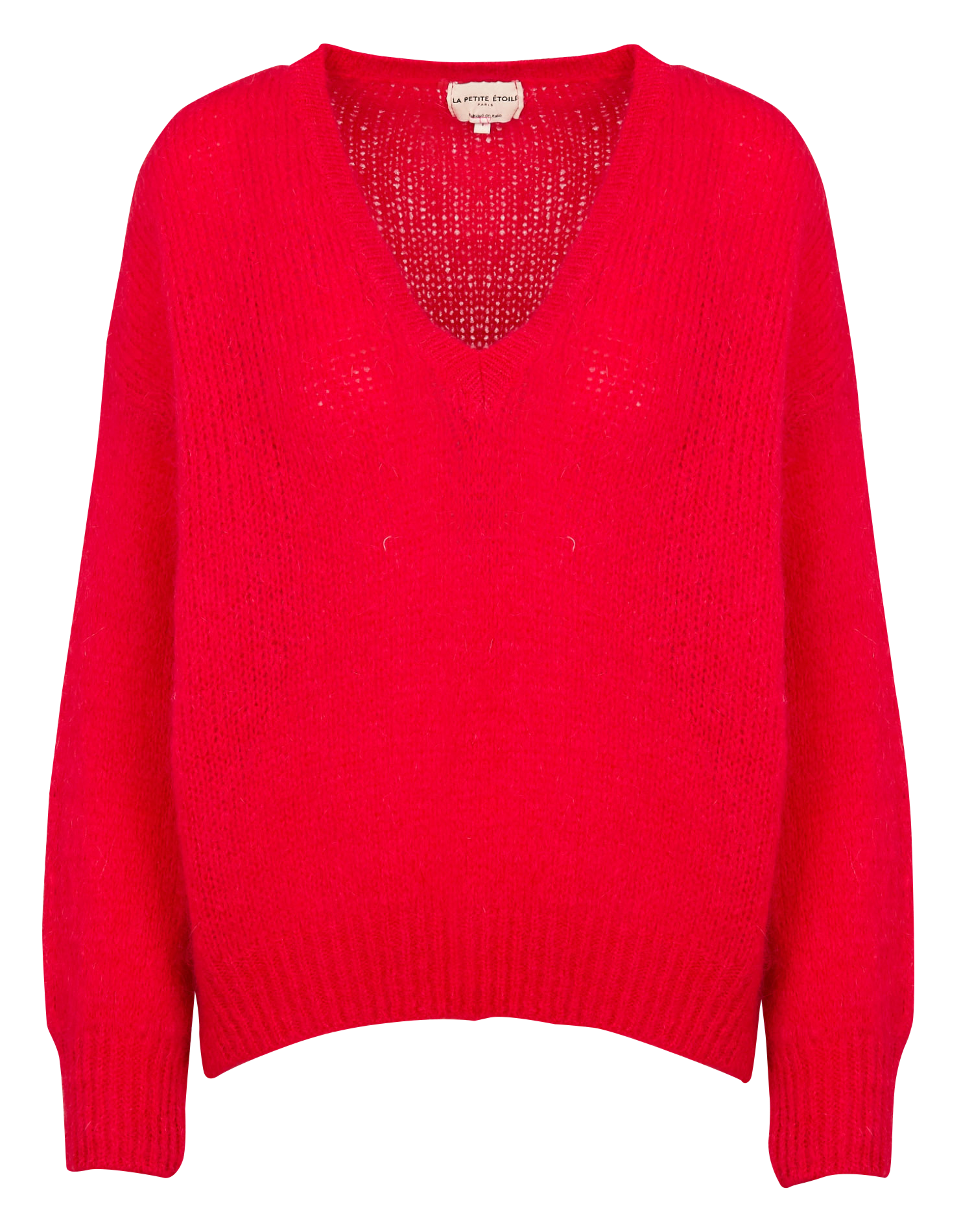MELANIE - Pull oversize col V en laine mélangée | Rouge