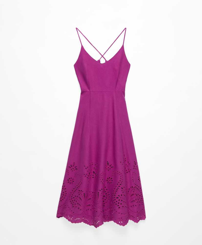 Vestido midi de linho bordado