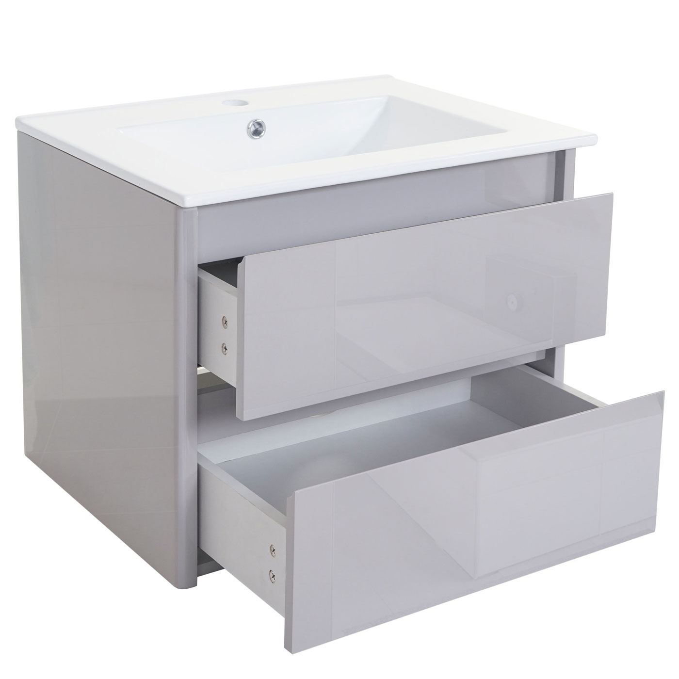 Waschbecken + Unterschrank MCW-B19, Waschbecken Waschtisch Badezimmer, hochglanz 50x60cm ~ grau