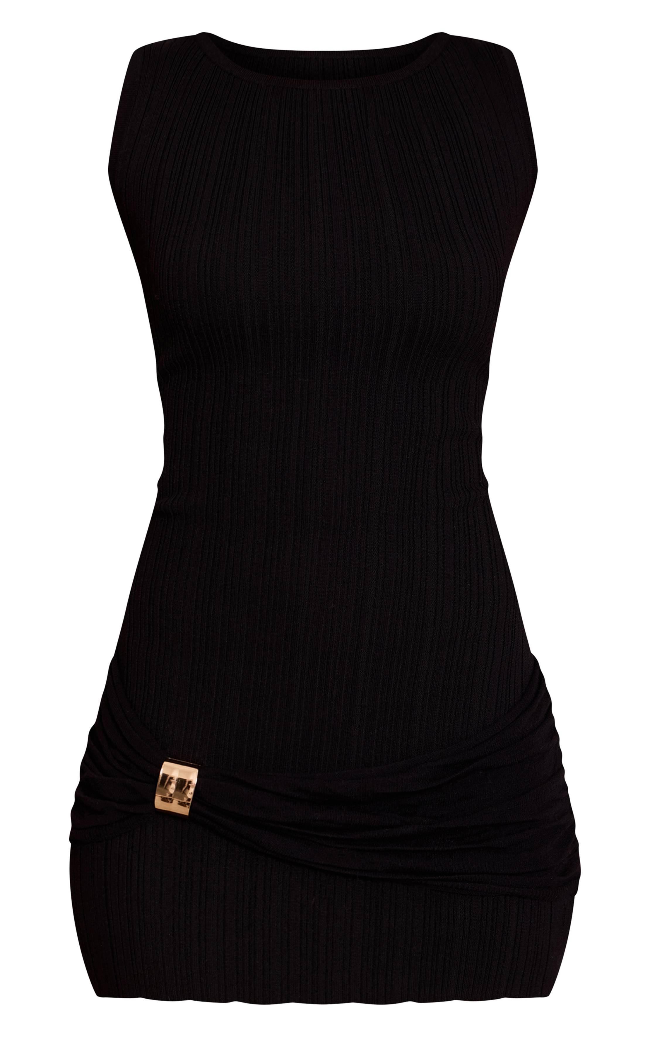 Noir Robe Mini En Maille Sans Manches Avec Détail Froncé