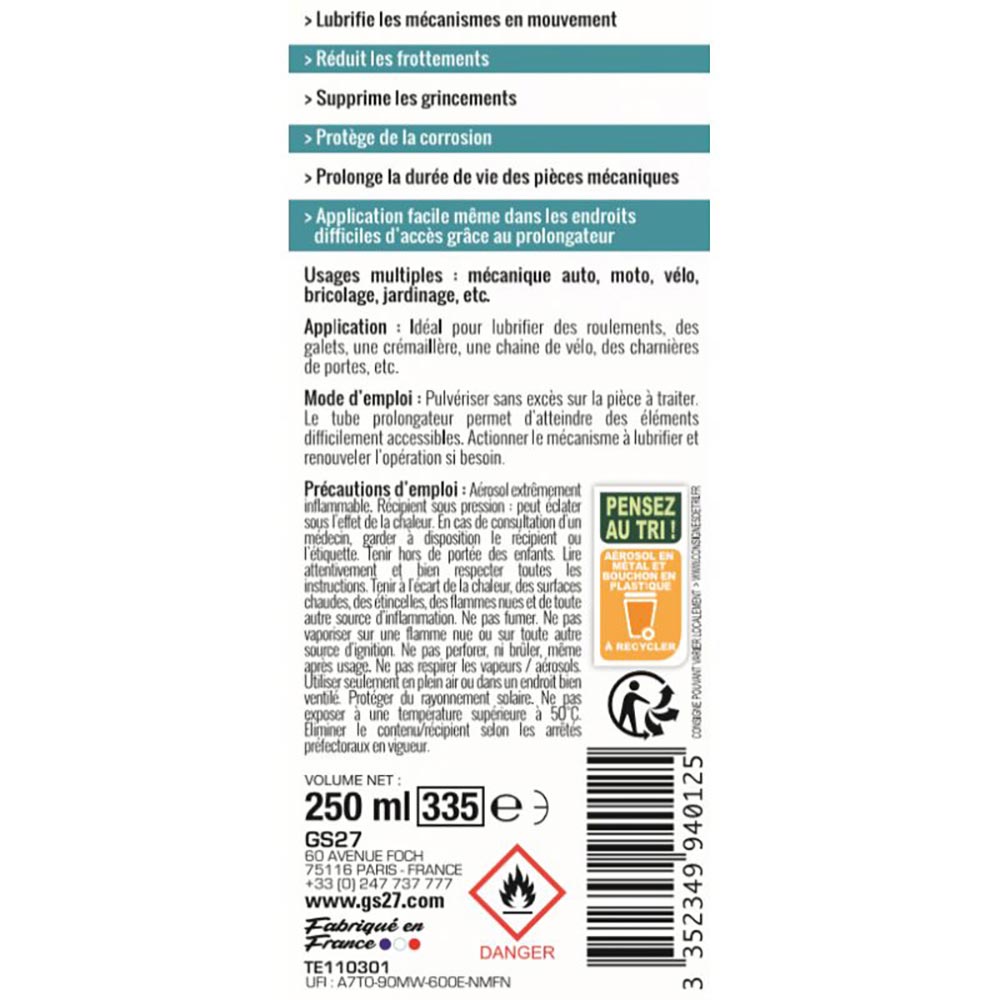 GS27 - Huile multi-usages anti-friction 250 ml
