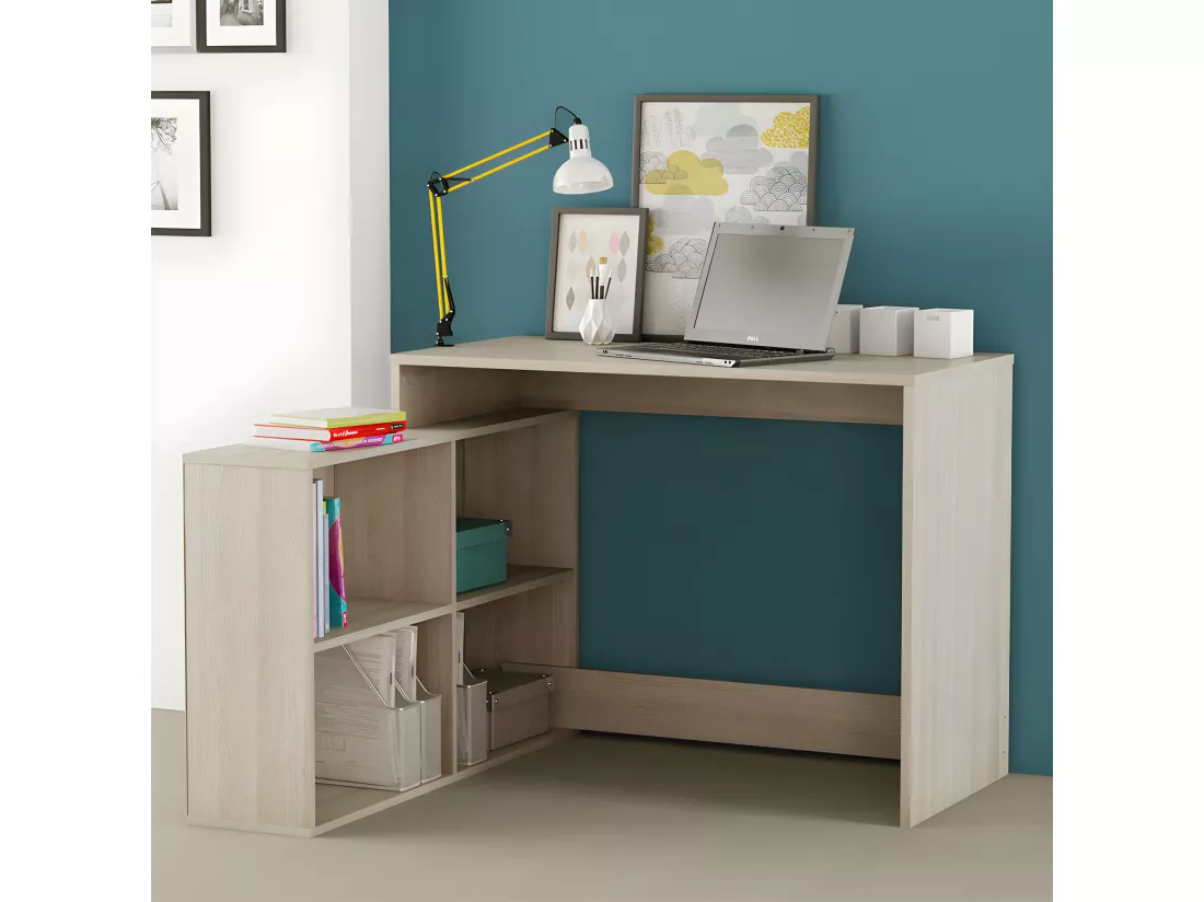 Bureau d'angle 4 niches Chêne clair - DIDEROT - L 112 x l 100 x H 77 cm