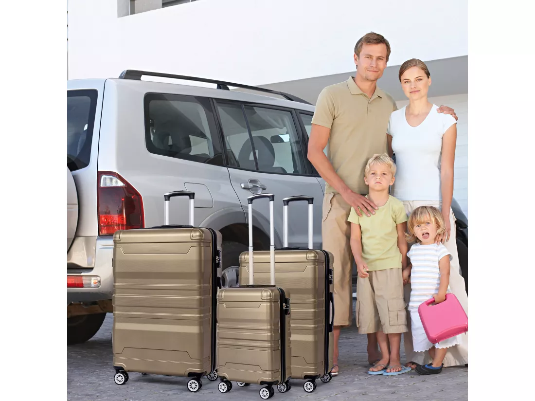 Bagage à main à coque rigide, valise avec serrure TSA et roue universelle, extensible, poignée latérale, ensemble 3 pièces