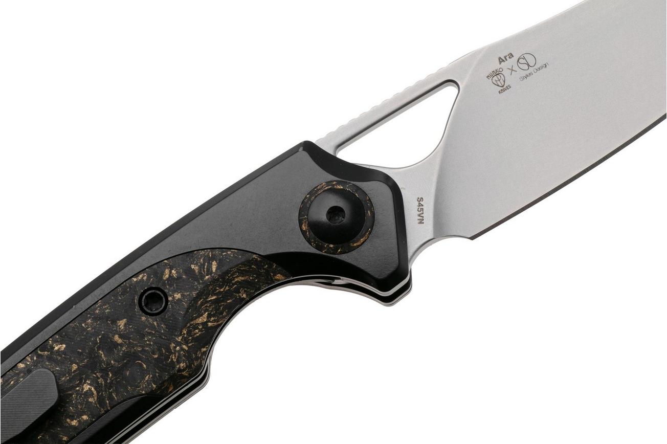 Kizer Ara KI3729A1, Bubble Stonewashed CPM S45VN, Titanium / Gold Flake Carbon Fiber zakmes, Jonathan Styles and Paul Munko design