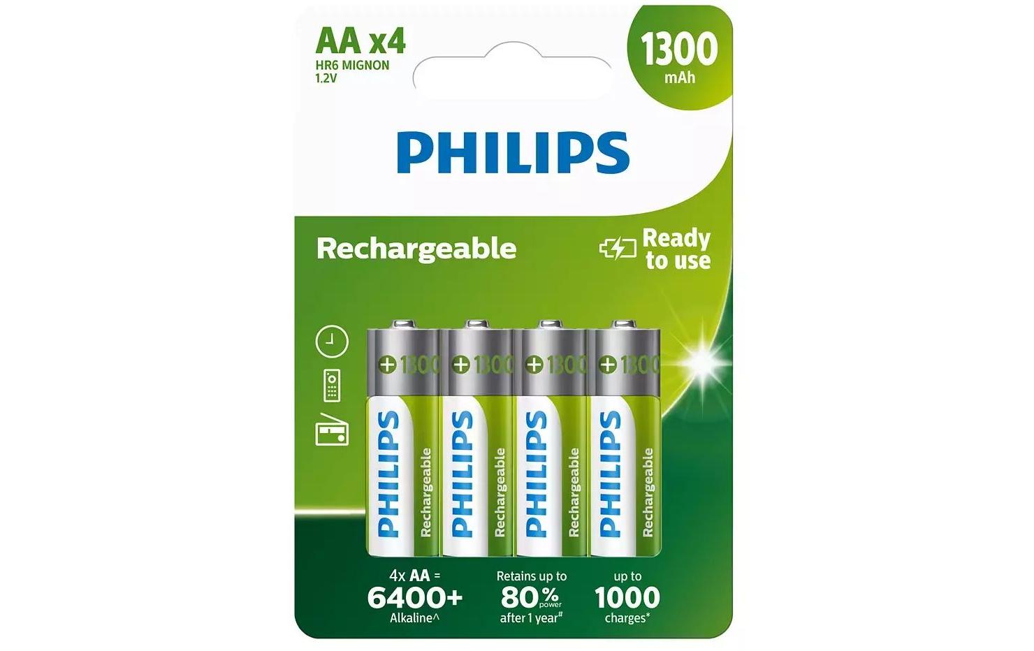 Akku Rechargeable NiMH AA 1300 mAh, 4 StückAA-Akkus im 4er-Pack