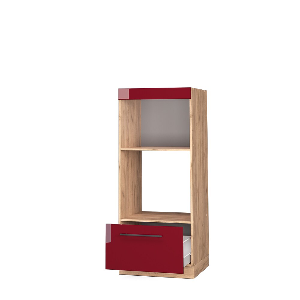 Vicco Mikrowellenumbauschrank Küchenschrank Küchenmöbel Fame-Line Eiche Rot Bordeaux modern 60 cm Küche Einbauküche Blende Schublade Mikrowelle Backofen Küchenzeile Hochglanz