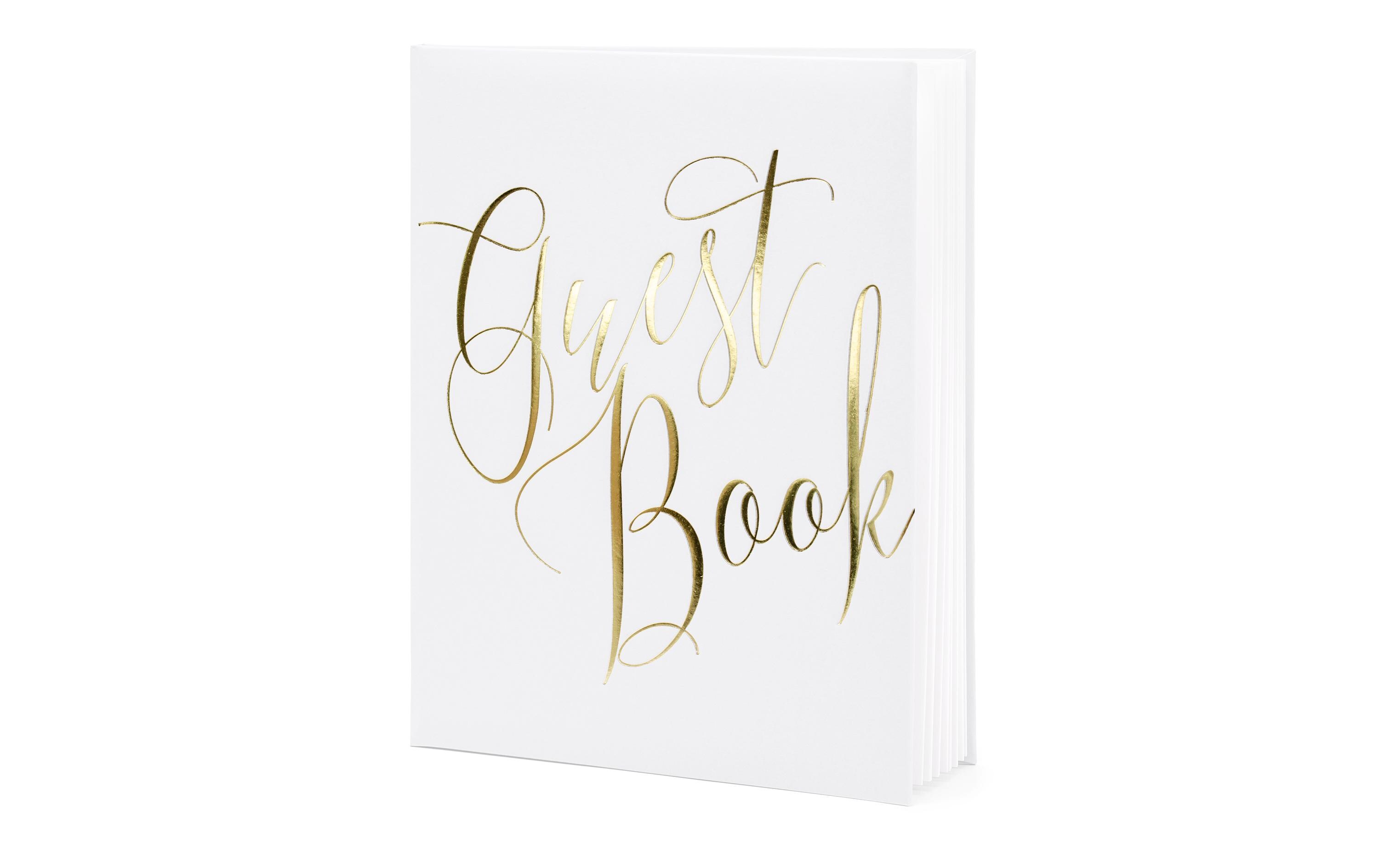 Gästebuch Guest Book 20 x 24.5 cm, Weiss/GoldGuest book als Erinnerung an die Hochzeit, den Geburtstag oder die Einweihungsfeier