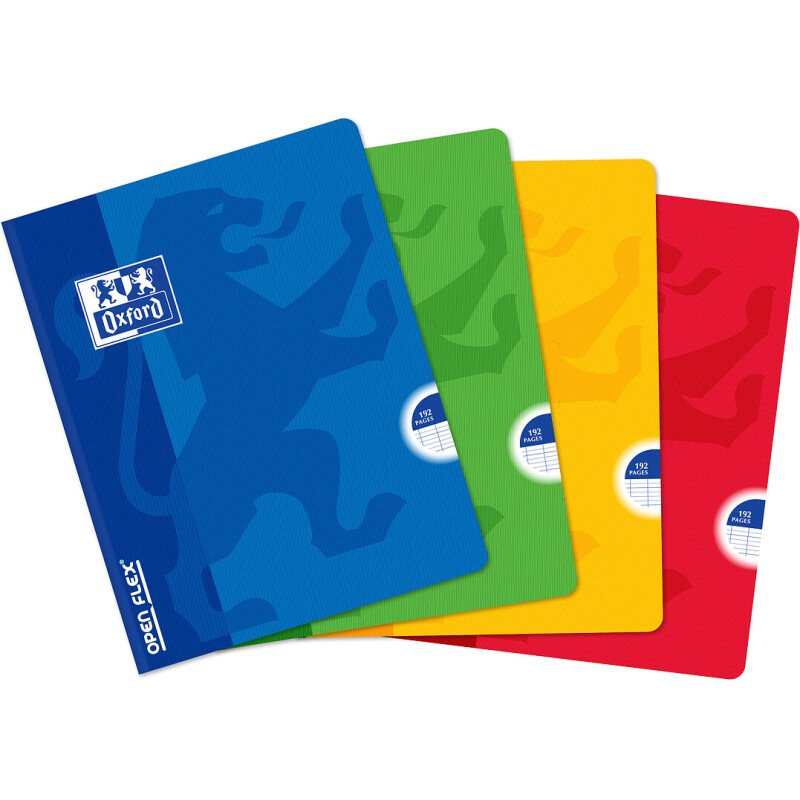 Cahier Oxford OpenFlex 17x22cm grands carreaux Seyès 192 pages brochées couverture polypro coloris assortis