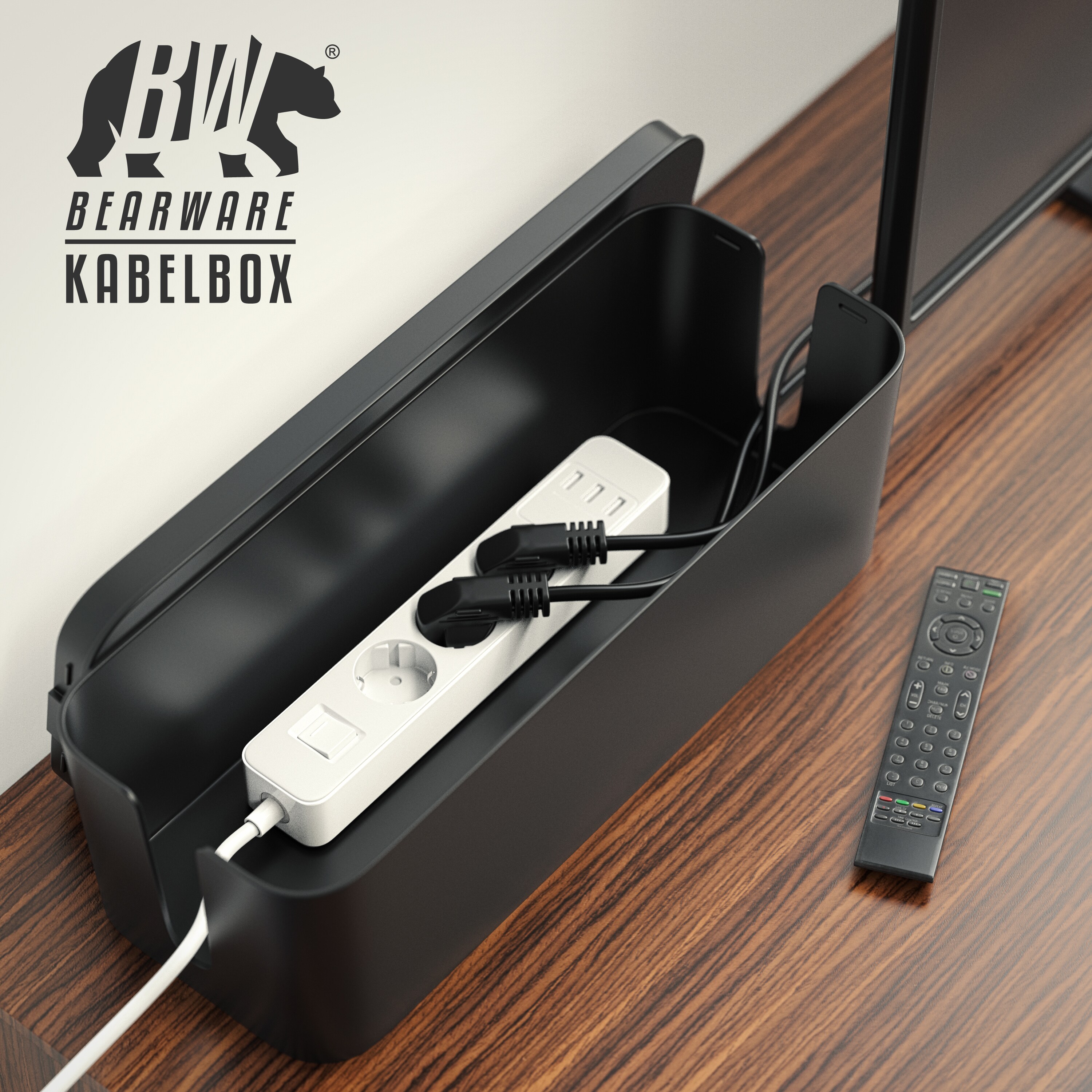 BEARWARE Kabelbox Kabelbox mit Gummifüßen Kabelmanagement / Kabelordner / Ladebox