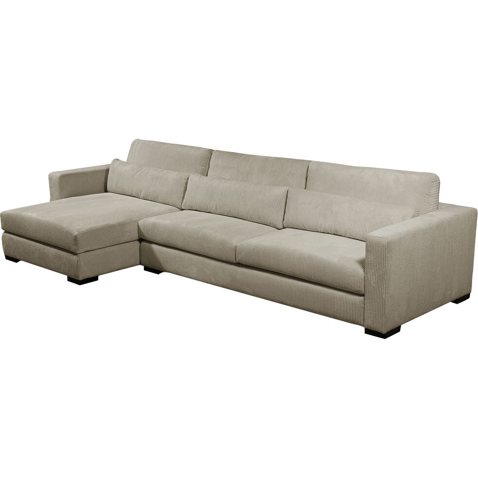 BATIS Canapé d'angle chaise longue gauche fixe en velours côtelé Azores - gris taupe