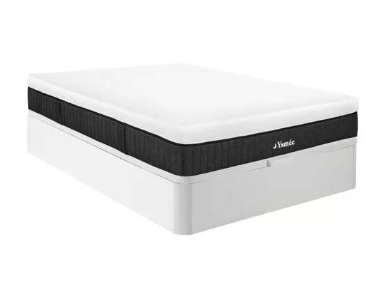 Ensemble 160 x 200 cm sommier coffre blanc + matelas ressorts ensachés 5 zones ép.21cm - CIDORA de YSMÉE