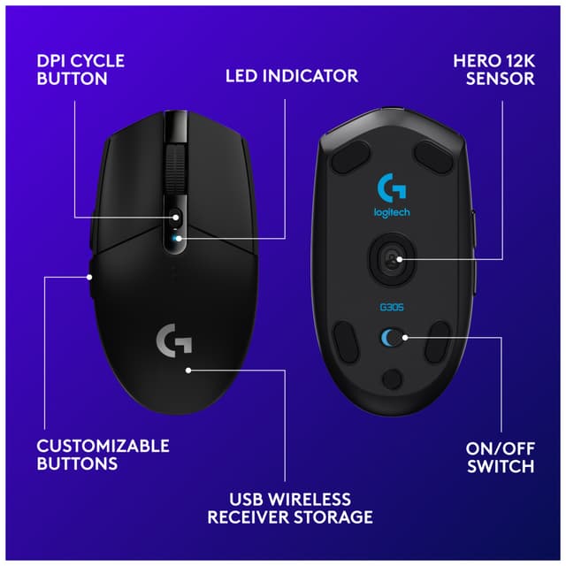 Logitech G305 trådløs gaming mus (sort)