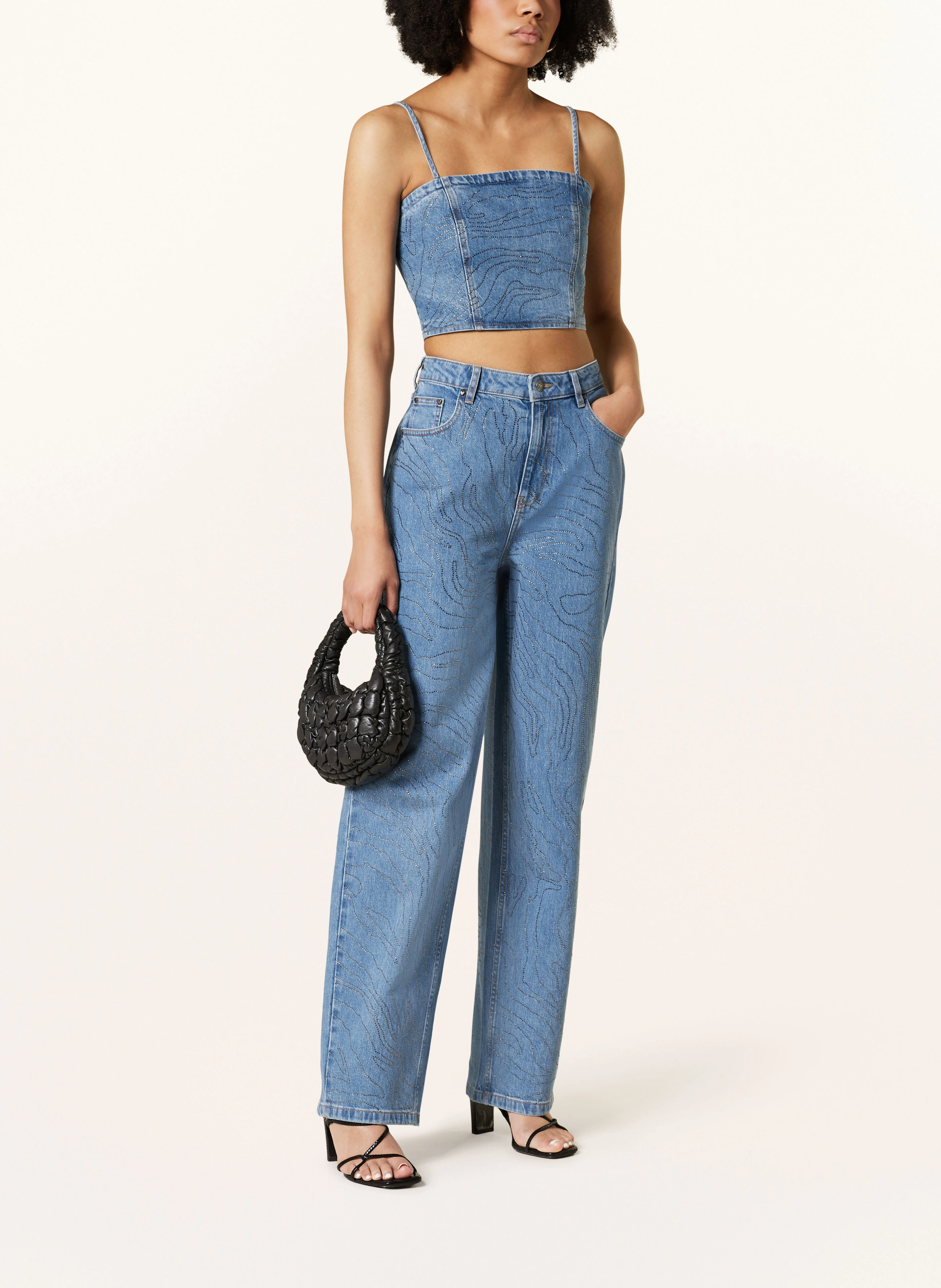 ROTATE Straight Jeans mit Schmucksteinen