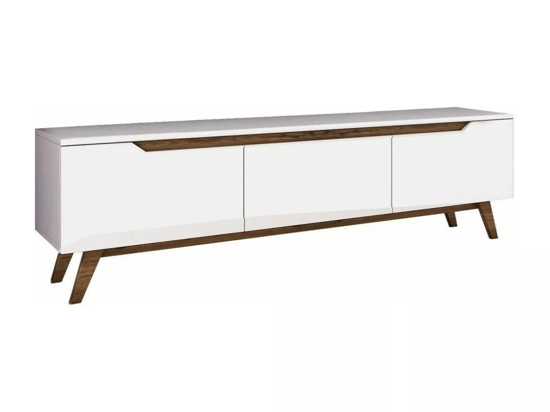 Meuble TV Cor, Buffet de salon, Armoire basse pour TV, Base murale de rangement, 180x35h49 cm, Blanc et Noyer