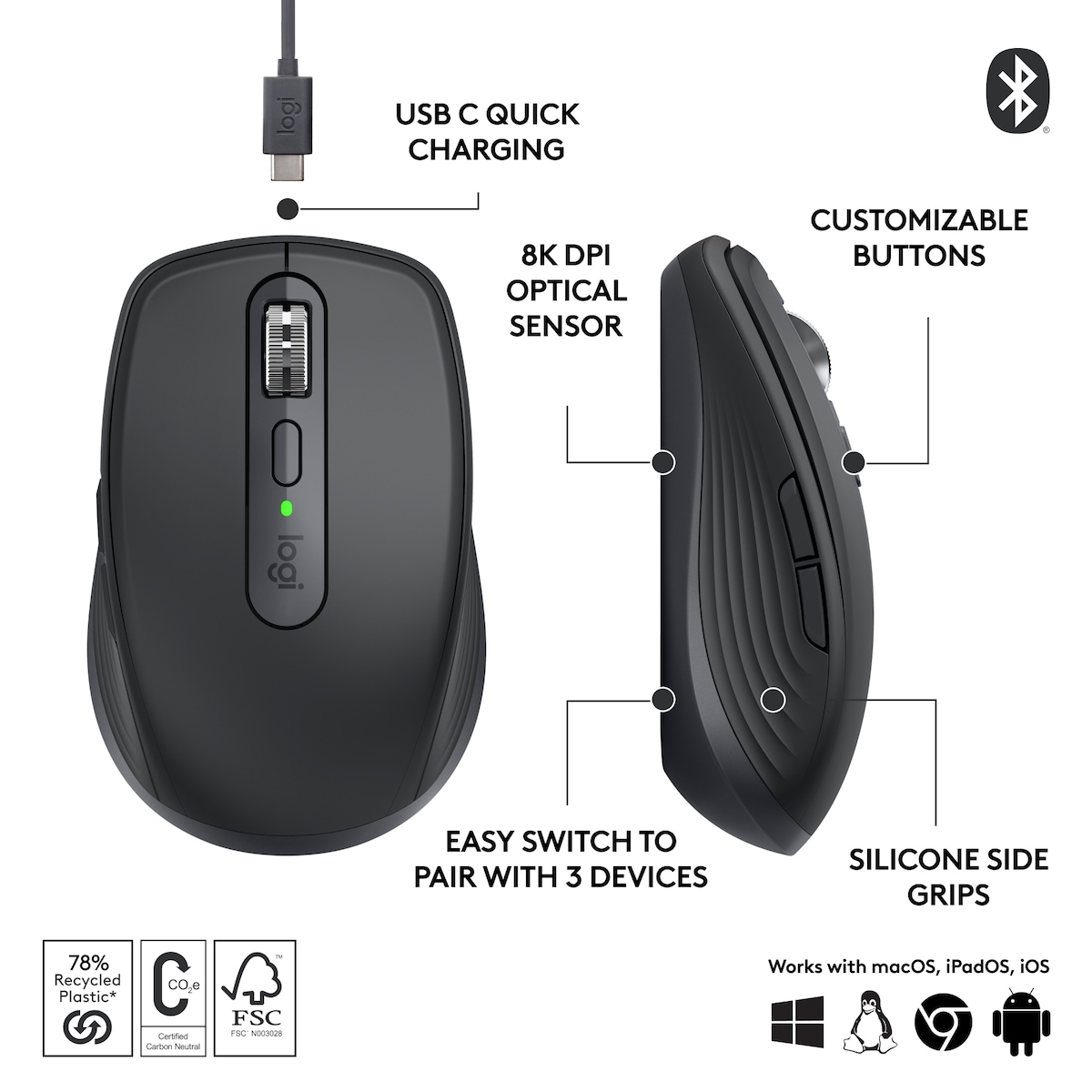 Logitech MX Anywhere 3S trådløs datamus (grafitt)
