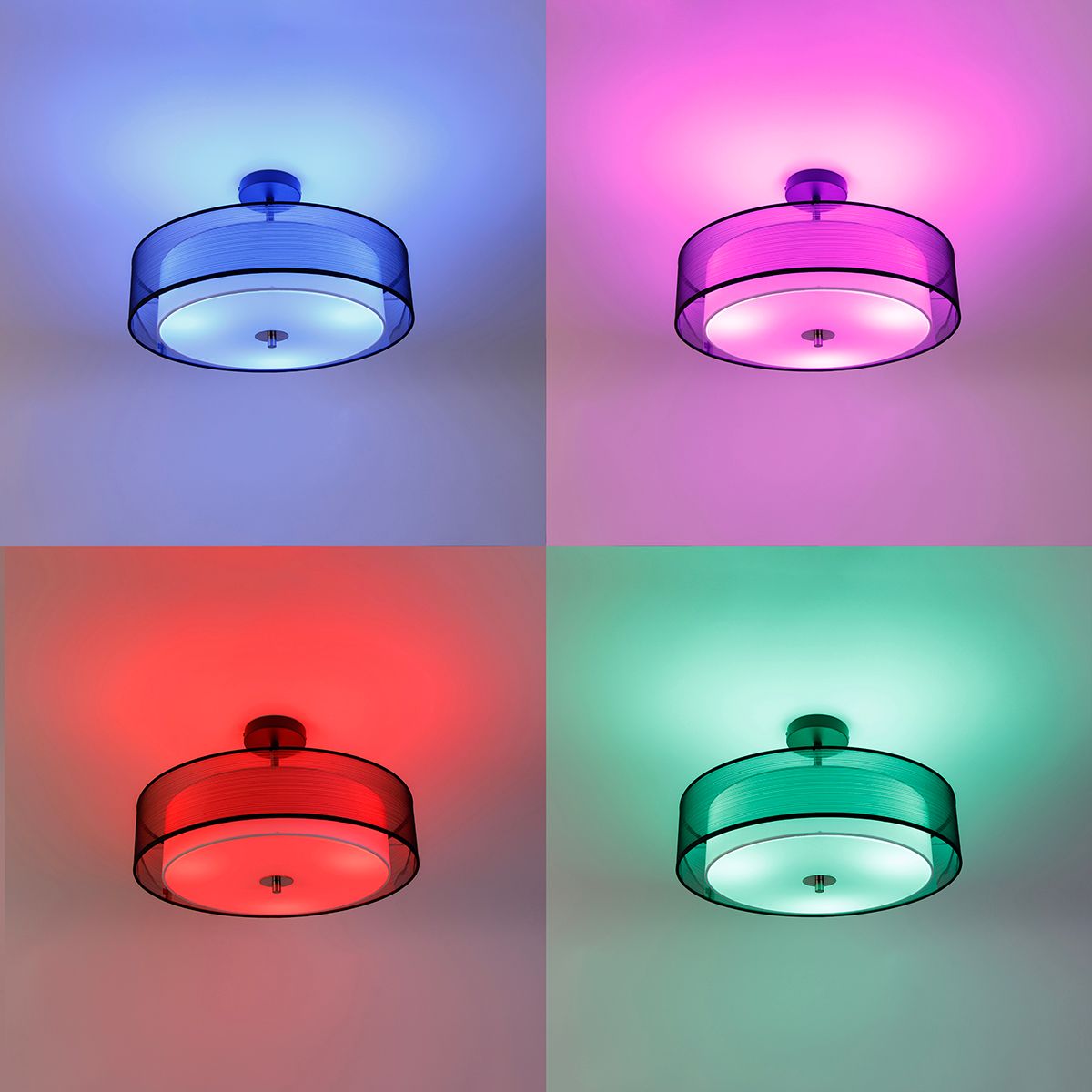 Smart plafondlamp zwart met wit 50 cm incl. 3 Wifi A60 - Drum Duo