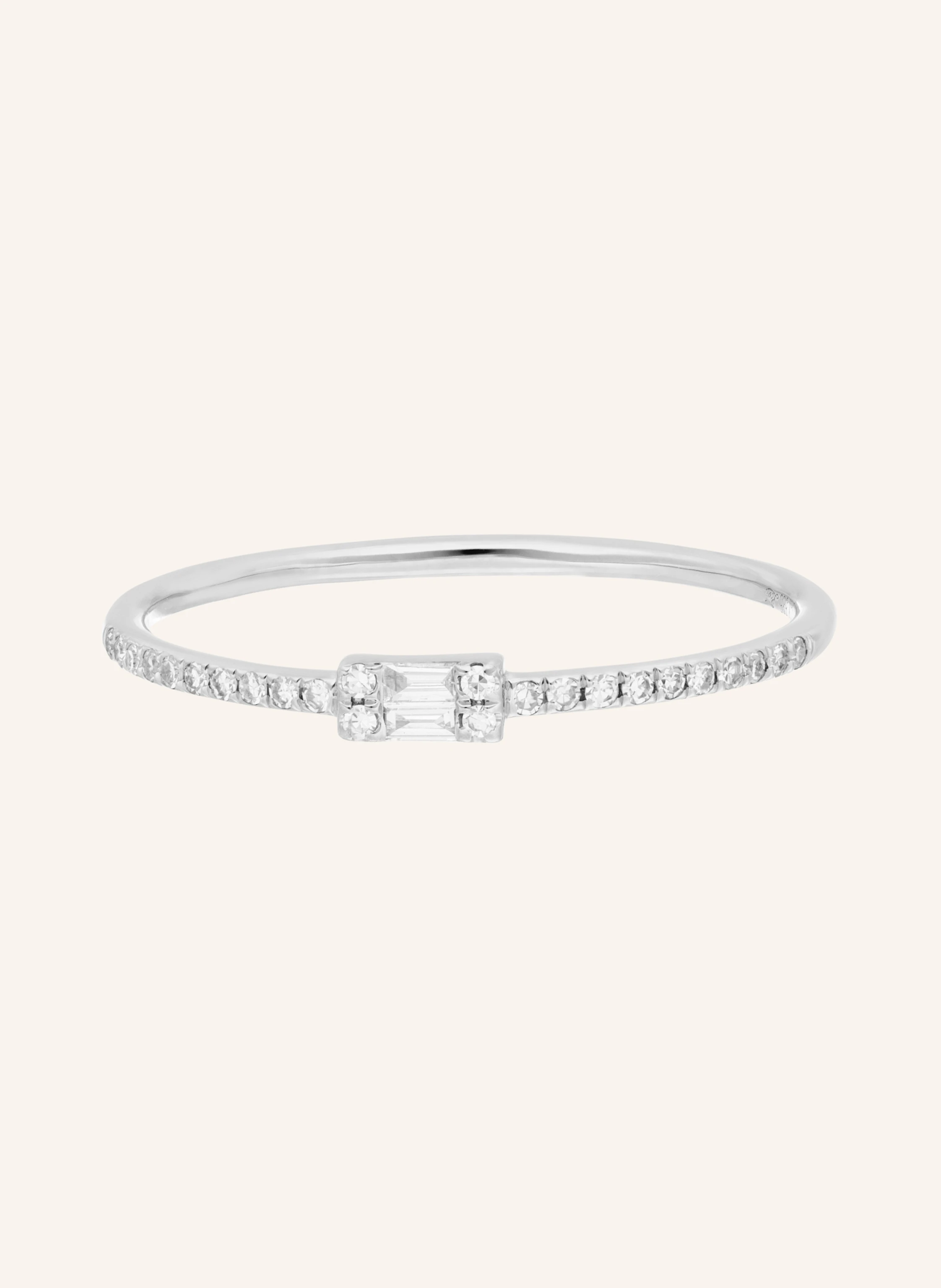 Leaf Ring TINY BAQUETTE aus 14 Karat Weißgold mit Diamanten