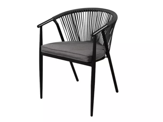 Salle à manger de jardin en aluminium et cordes : une table ronde D.120 cm et 4 fauteuils empilables - Anthracite - PORTOFINO de MYLIA