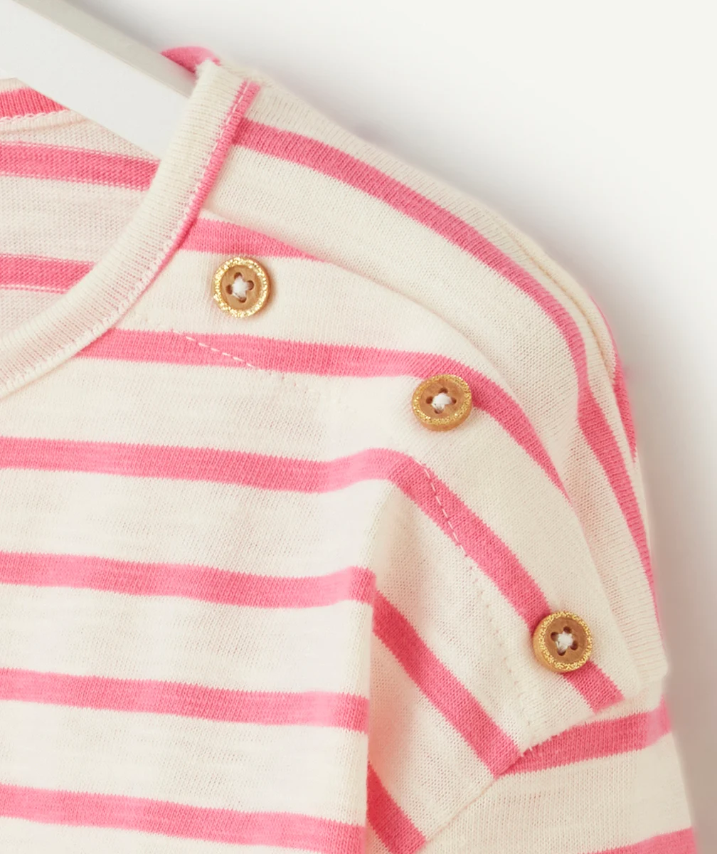 T-SHIRT MANCHES LONGUES FILLE EN COTON BIO RAYÉ ROSE