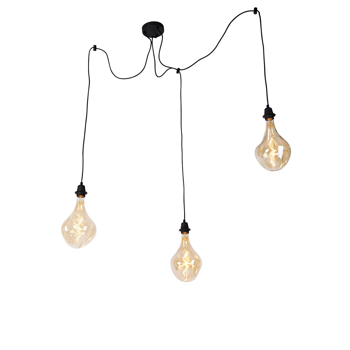 Hanglamp zwart 3-lichts incl. LED goud dimbaar - Cava Luxe