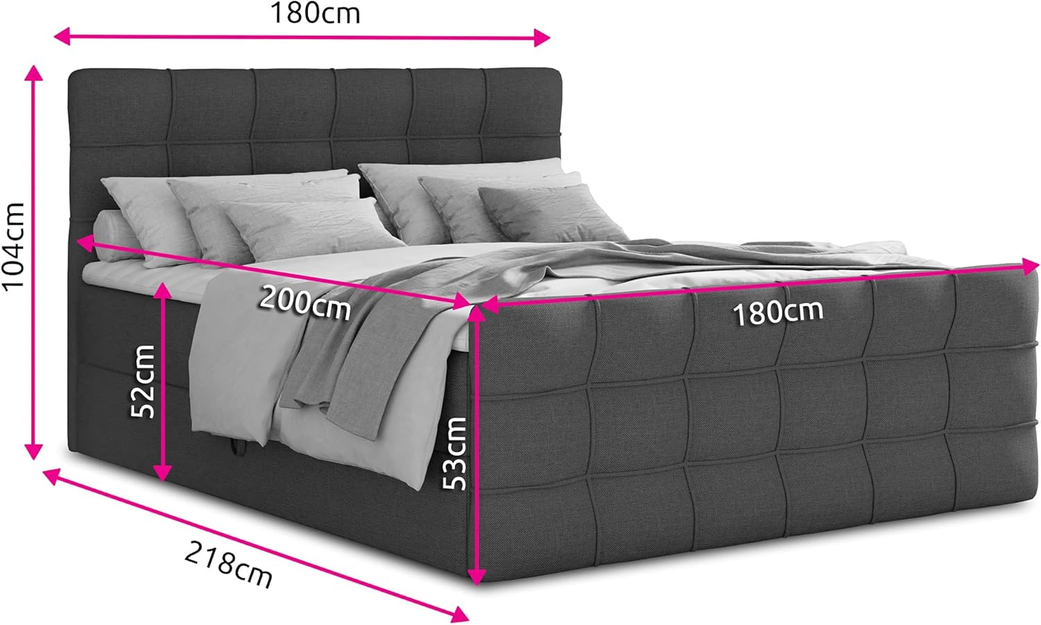 Sofnet Boxspringbett Best Lux mit Fußteil, 2 Bettkästen und Topper - Doppelbett, Bonell-Matratze, Polsterbett, Bett, Betten, Bettgestell, Schlafzimmer (Grau (Inari 91), 180 x 200 cm)