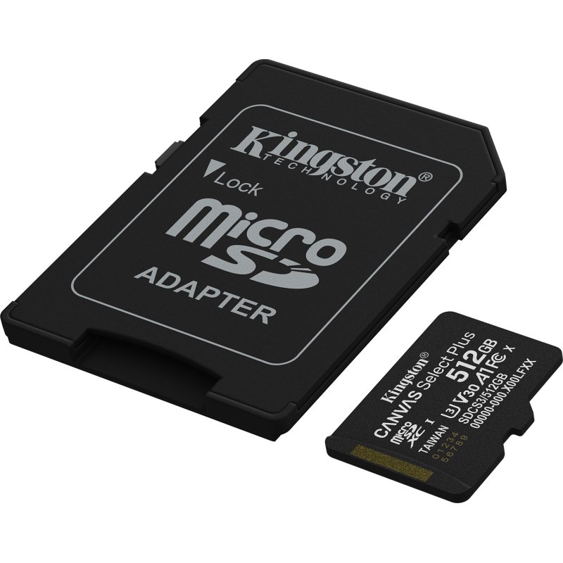 Kingston Technology 512GB microSDXC Canvas Select Plus Gen3 150MB/s A1 (Adaptateur SD inclus)