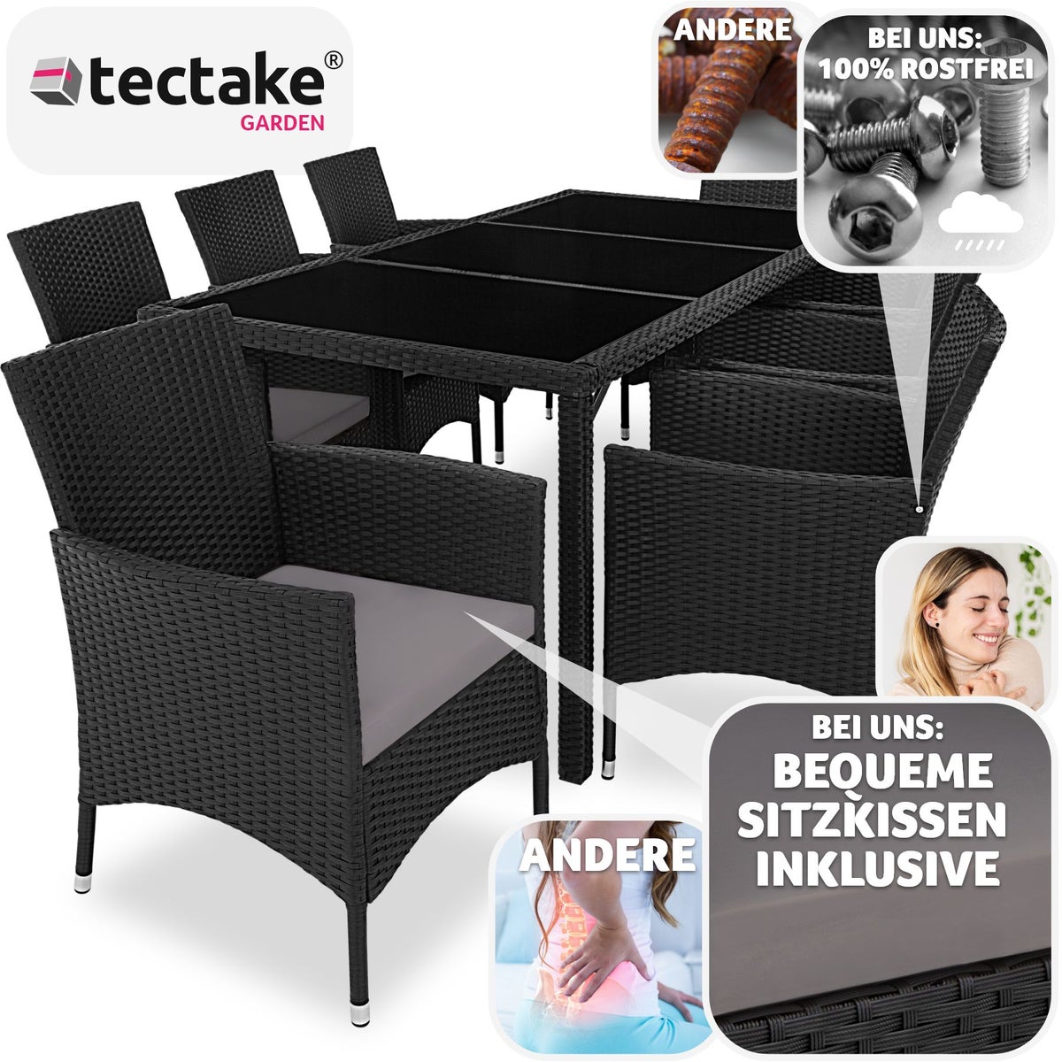 tectake Valencia rotan zitgroep voor 8 personen inclusief beschermhoes