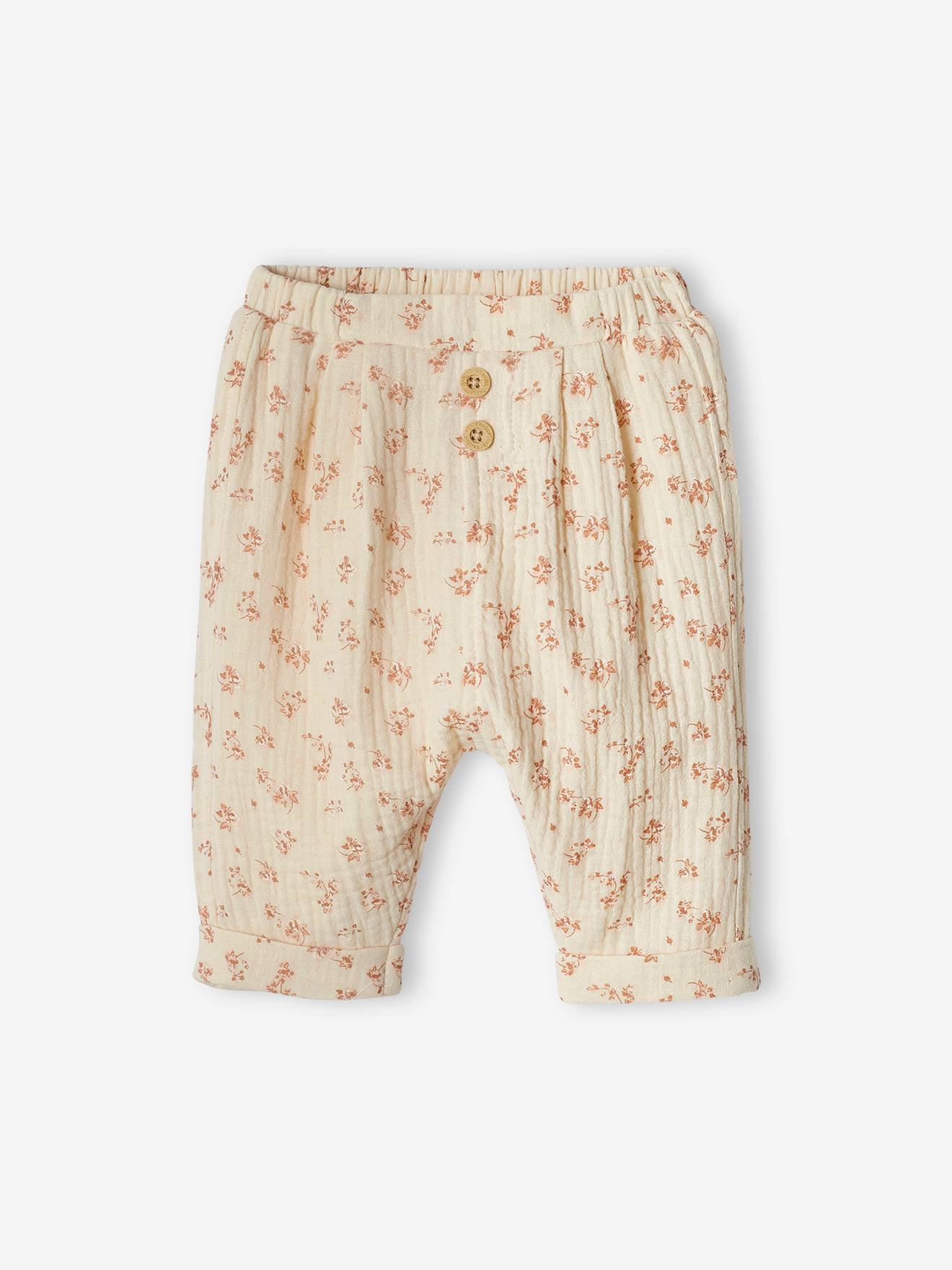 Calças harém lisas em chiffon de algodão verde claro