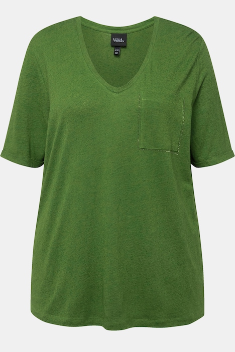 T-Shirt, Struktur, Brusttasche, V-Ausschnitt, Halbarm