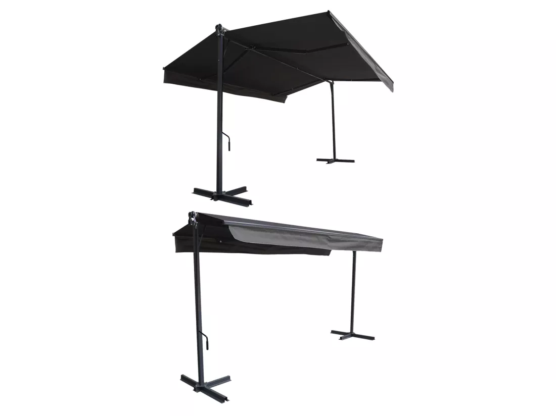 Store double pente FRENE sur pieds 3,95 x 3 m - Toile anthracite et structure grise - HAPPY GARDEN
