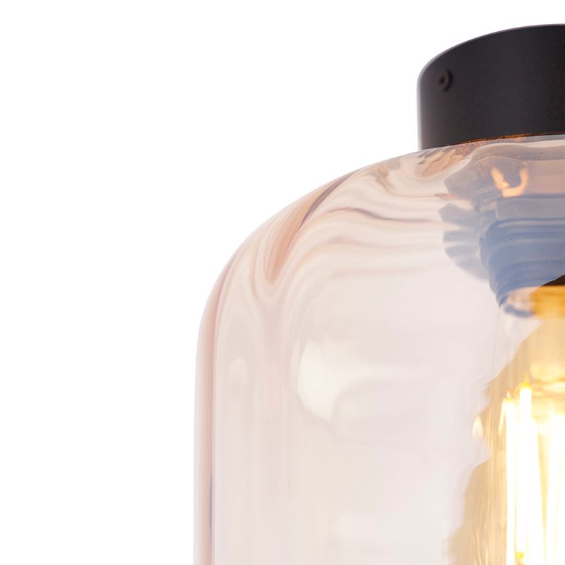 Design plafondlamp zwart met amber glas - Qara
