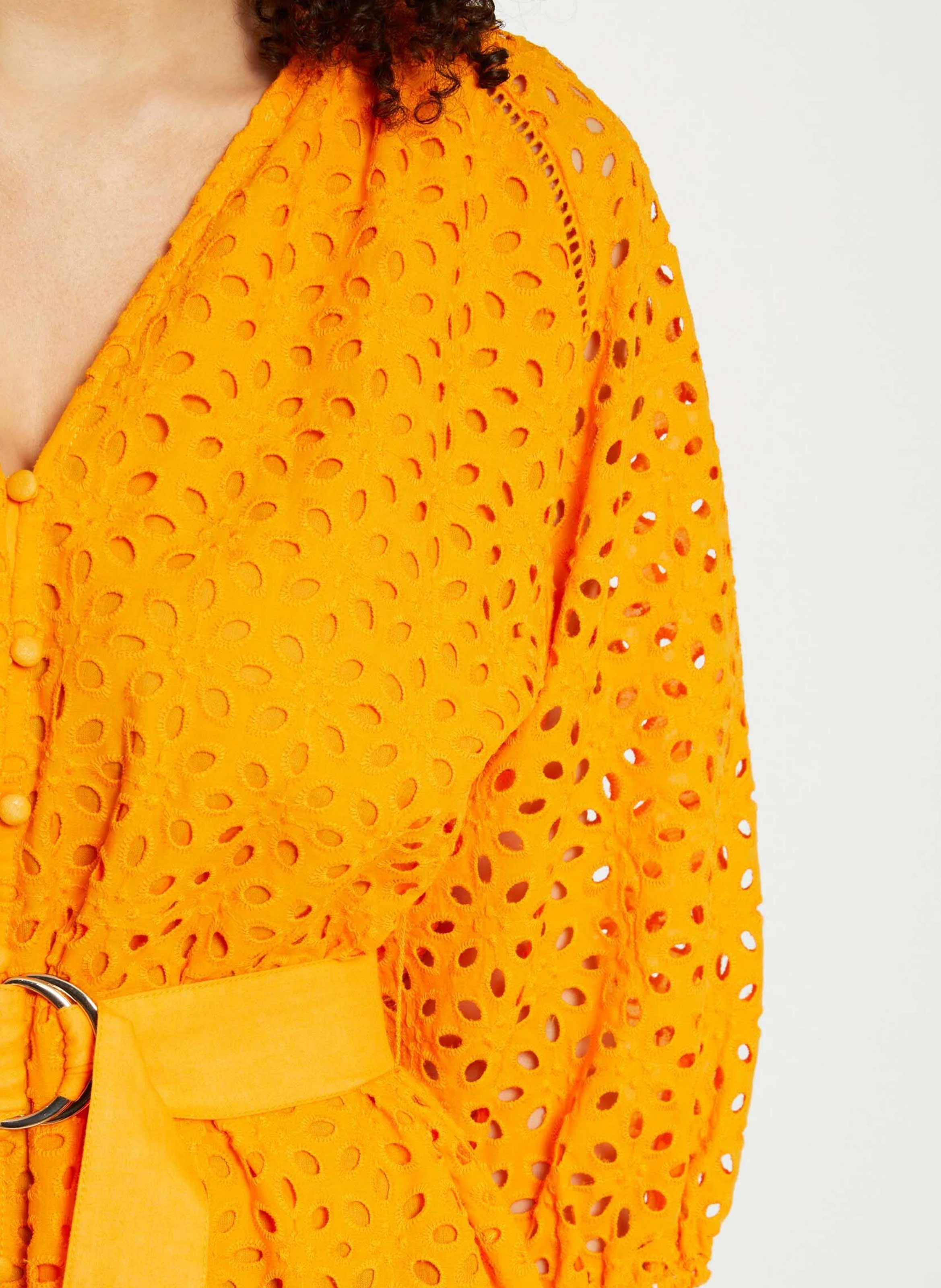 RFLAM - Robe courte trapèze brodée en coton | Orange