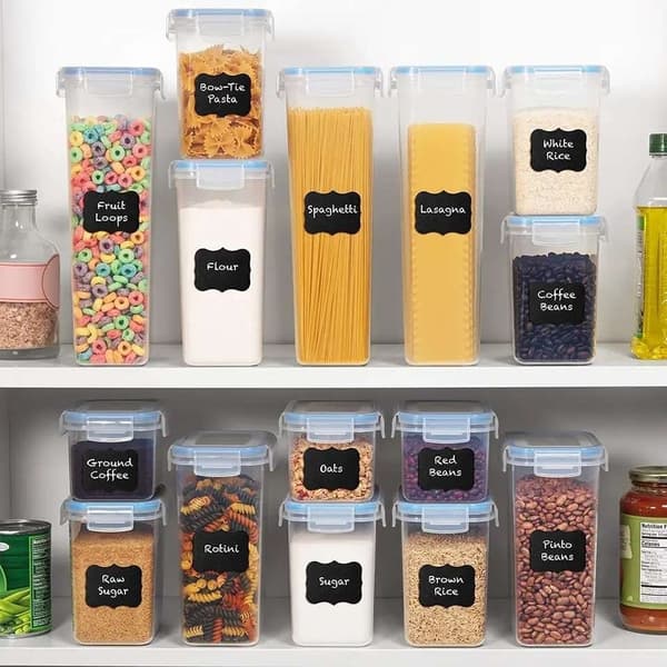 Oppbevaringsbeholdere for organisert pantry - 24-pakning med lufttette lokk og etiketter