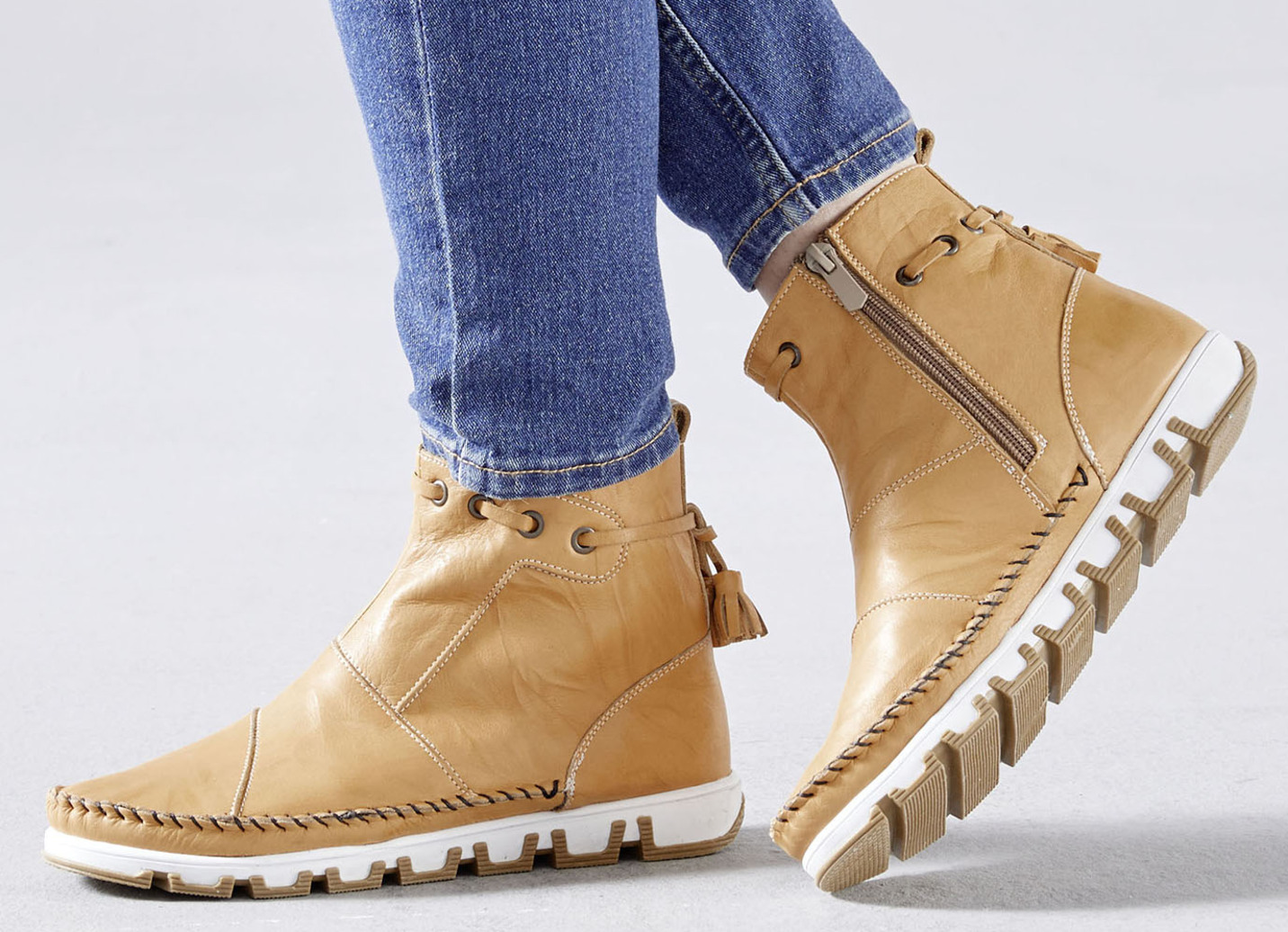 Gemini Mokassin-Stiefelette aus Rind-Nappaleder mit Knitter-Struktur