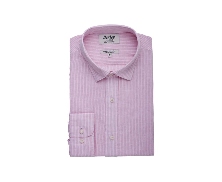 Chemise coton et lin Bleu Océan et liseré Blanc - EDIBERT