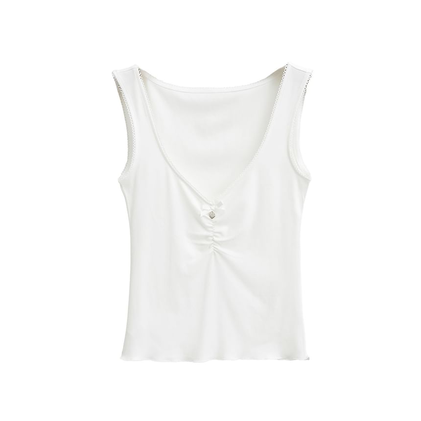 Asiris - Tanktop met V-hals en geplooide kanten rand