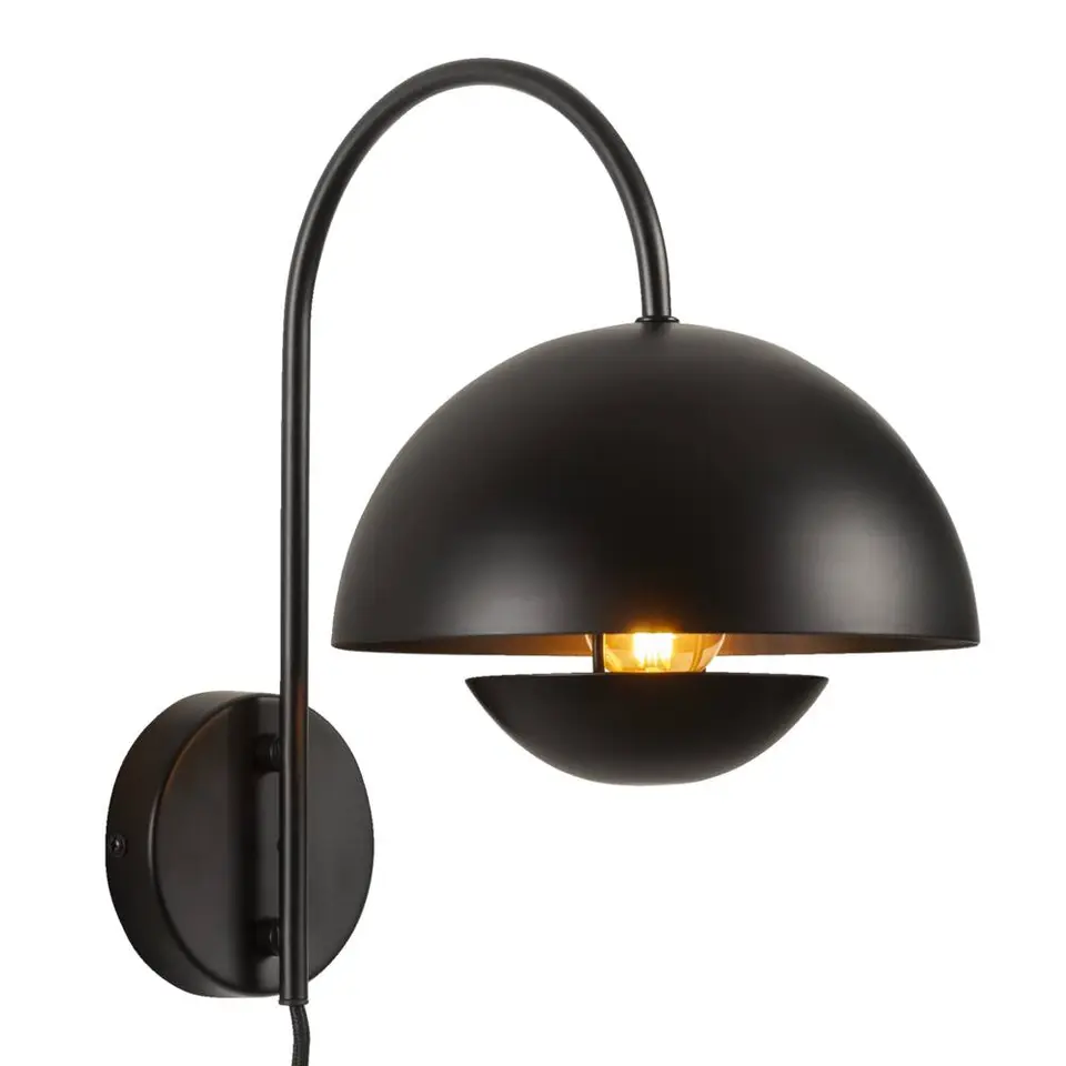 Wandlamp Yuki E27 - zwart metaal - 30x30x20 cm