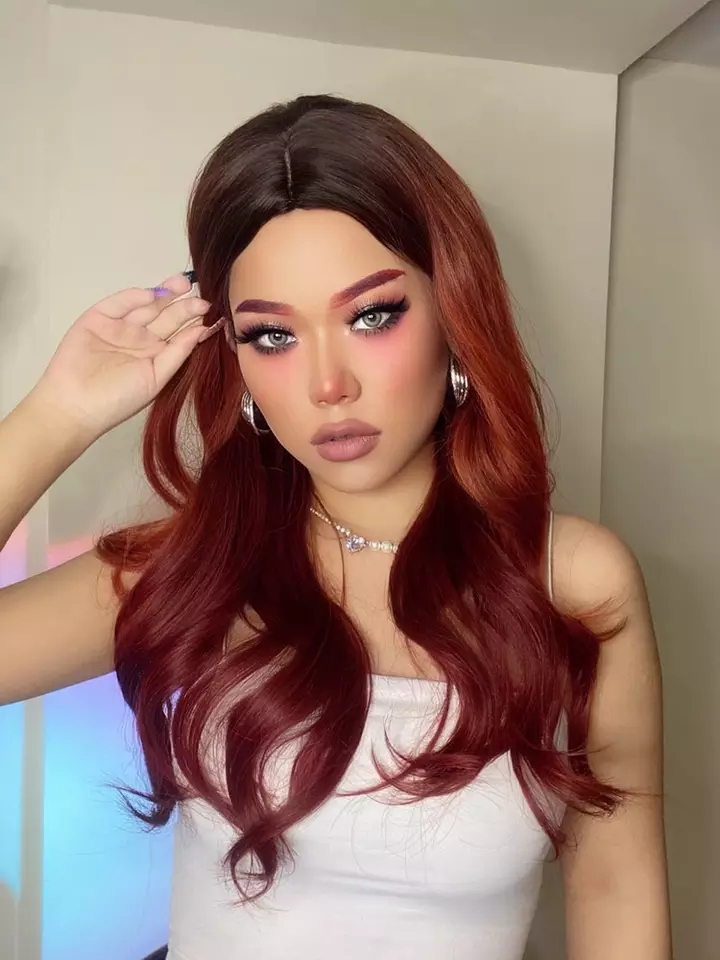 (70cm) Lange Kunsthaar Perücke Synthetic Wig Perücke mit verstellbarer Kappe - Rot