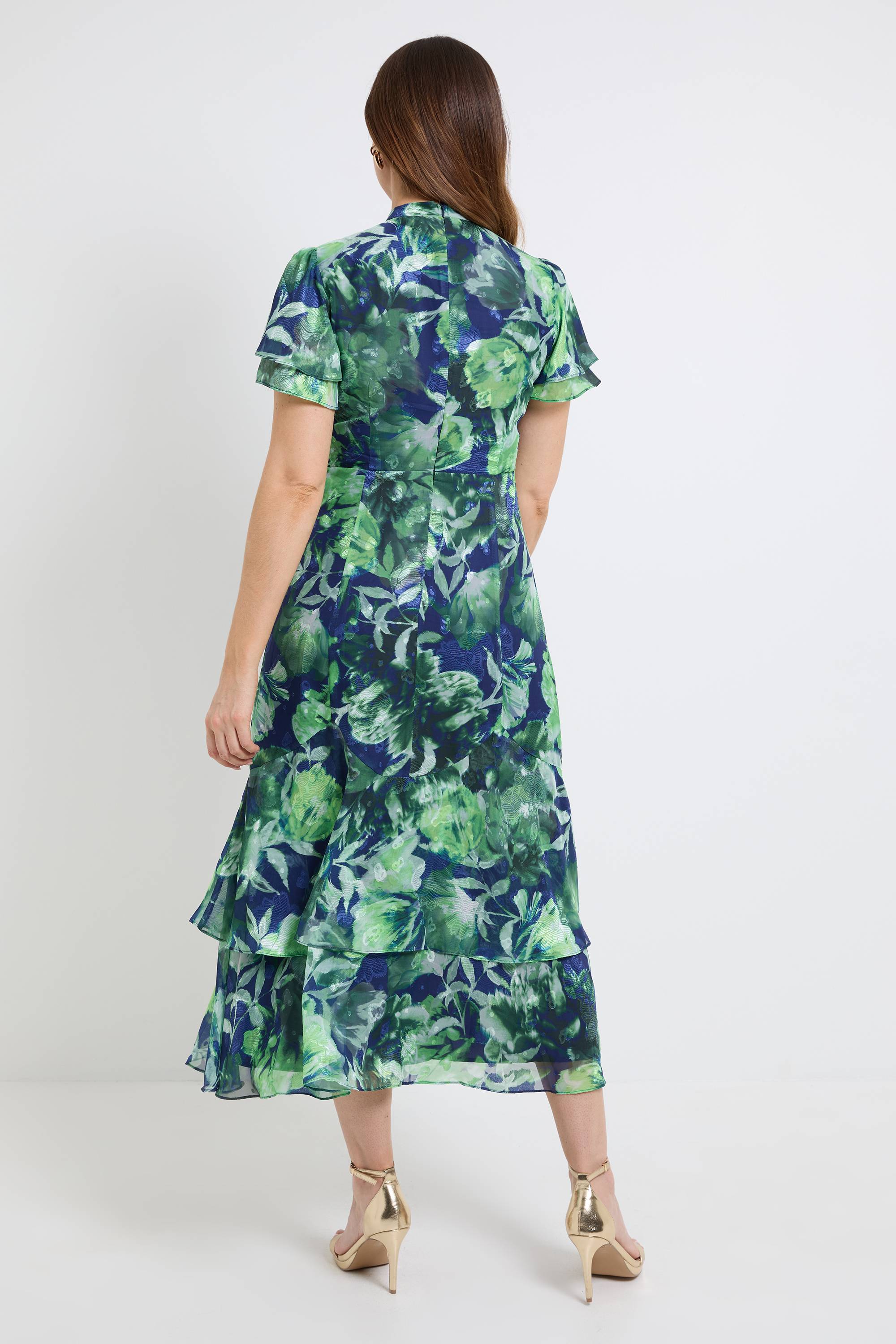 Wallis Robe Midi À Volants Avec Motif Floral Dévoré