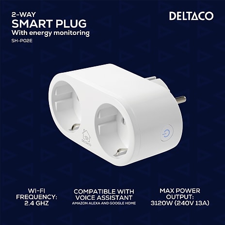 Deltaco Smart dobbeltstik med energiovervågning - hvid