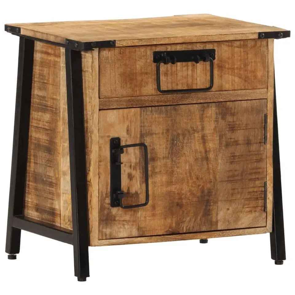vidaXL - Design-Nachtkastje met lade en deur - Mangohout - 40x30x42 cm