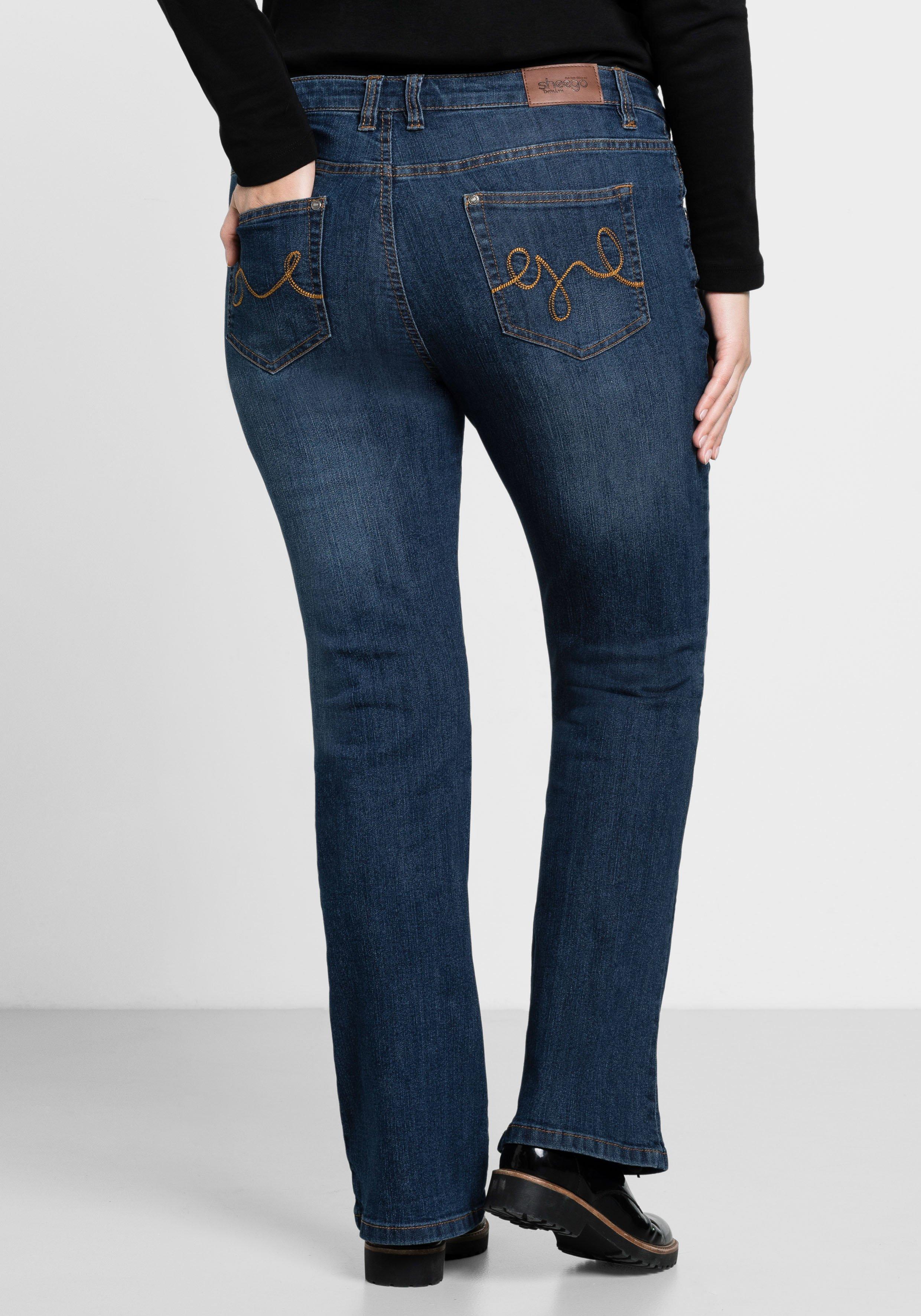Bootcut-Jeans in 5-Pocket-Form, mit Used-Effekten