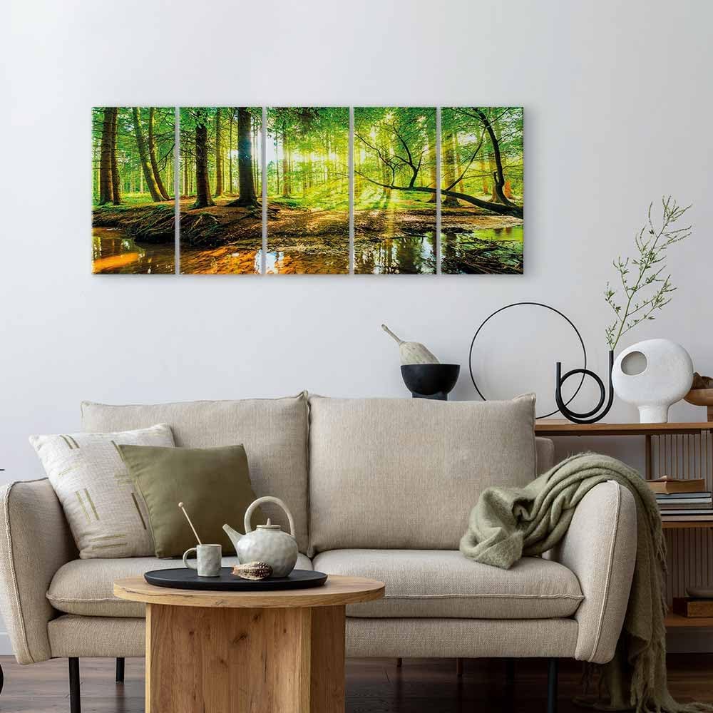 B&D XXL - Akustikbild Wald 225x90 cm 5 tlg Bilder Akustikschaum Schallschutz Kunst Akustikpaneele Wandpaneele Schalldämmung Wandbild Schallabsorber Akustikplatten Landschaft Natur c-B-0241-b-m