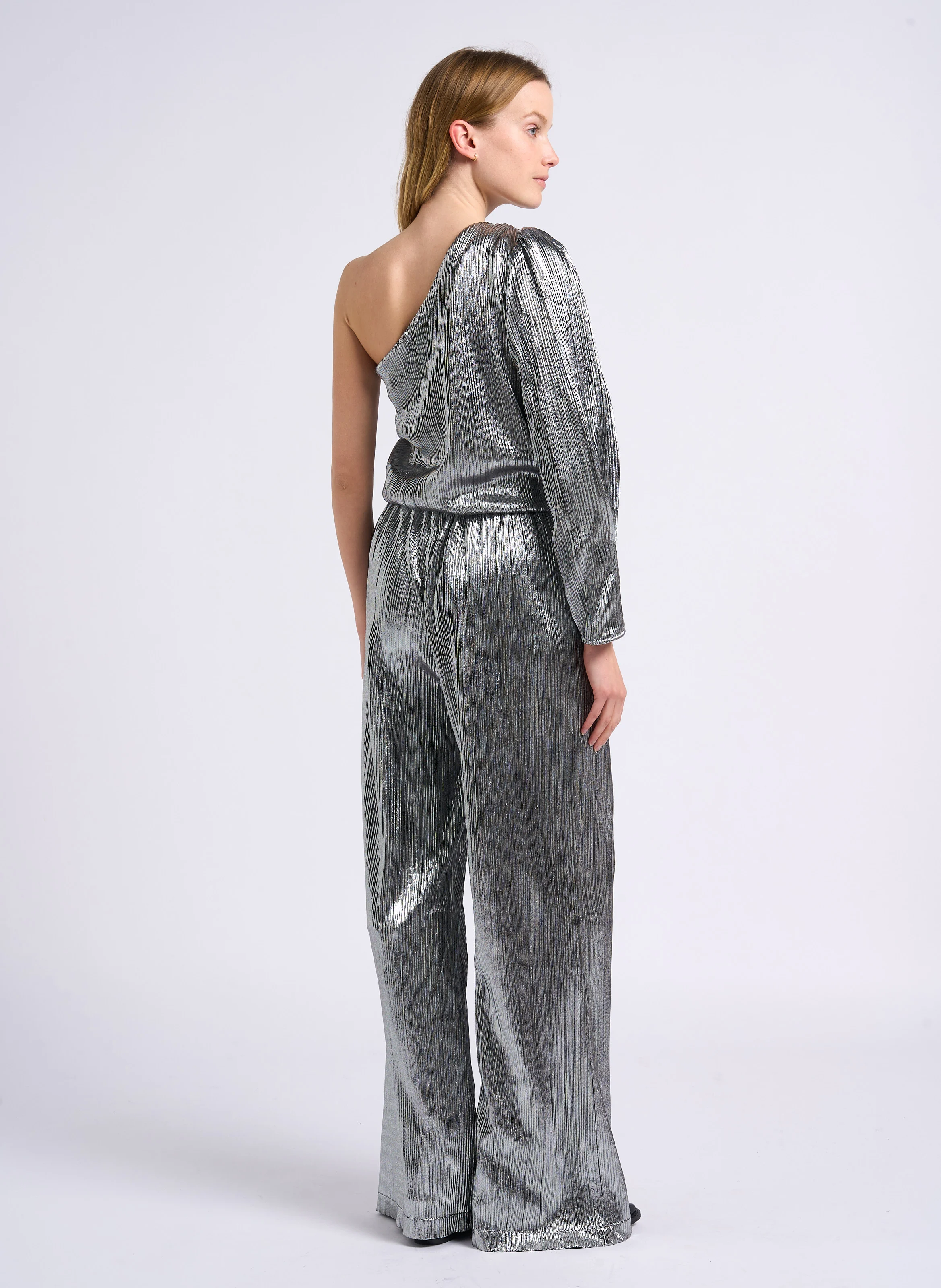 JILL - Pantalon large taille haute plissé | Gris