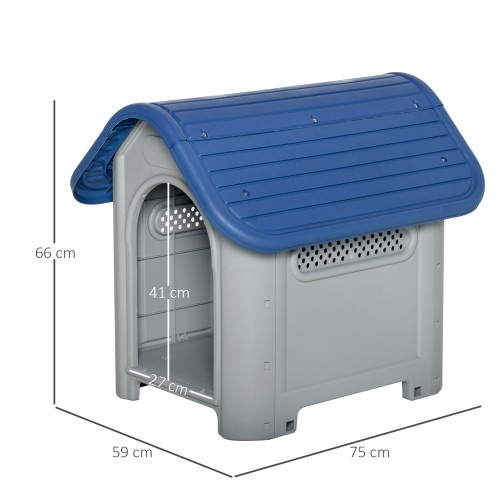 Canil para cães de pequeno e miniatura, azul e cinza.