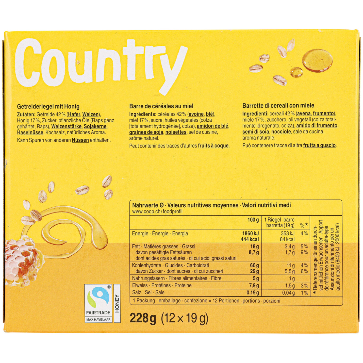 Country Riegel Crunchy Honey 12x19g