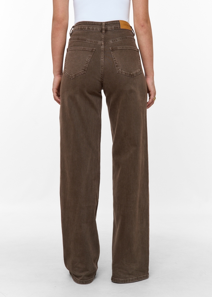 Wide leg stretch jeans choco bruin