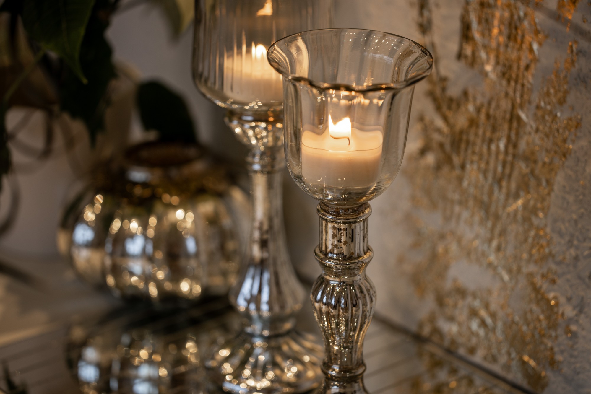 Windlicht 'Tajo', Glas, silbern, Ø 11 cm, H 30 cm von fischer's lagerhaus