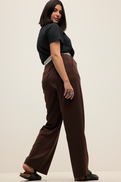 Bundfaltenhose, Wide Fit, High Waist, Elastikbund